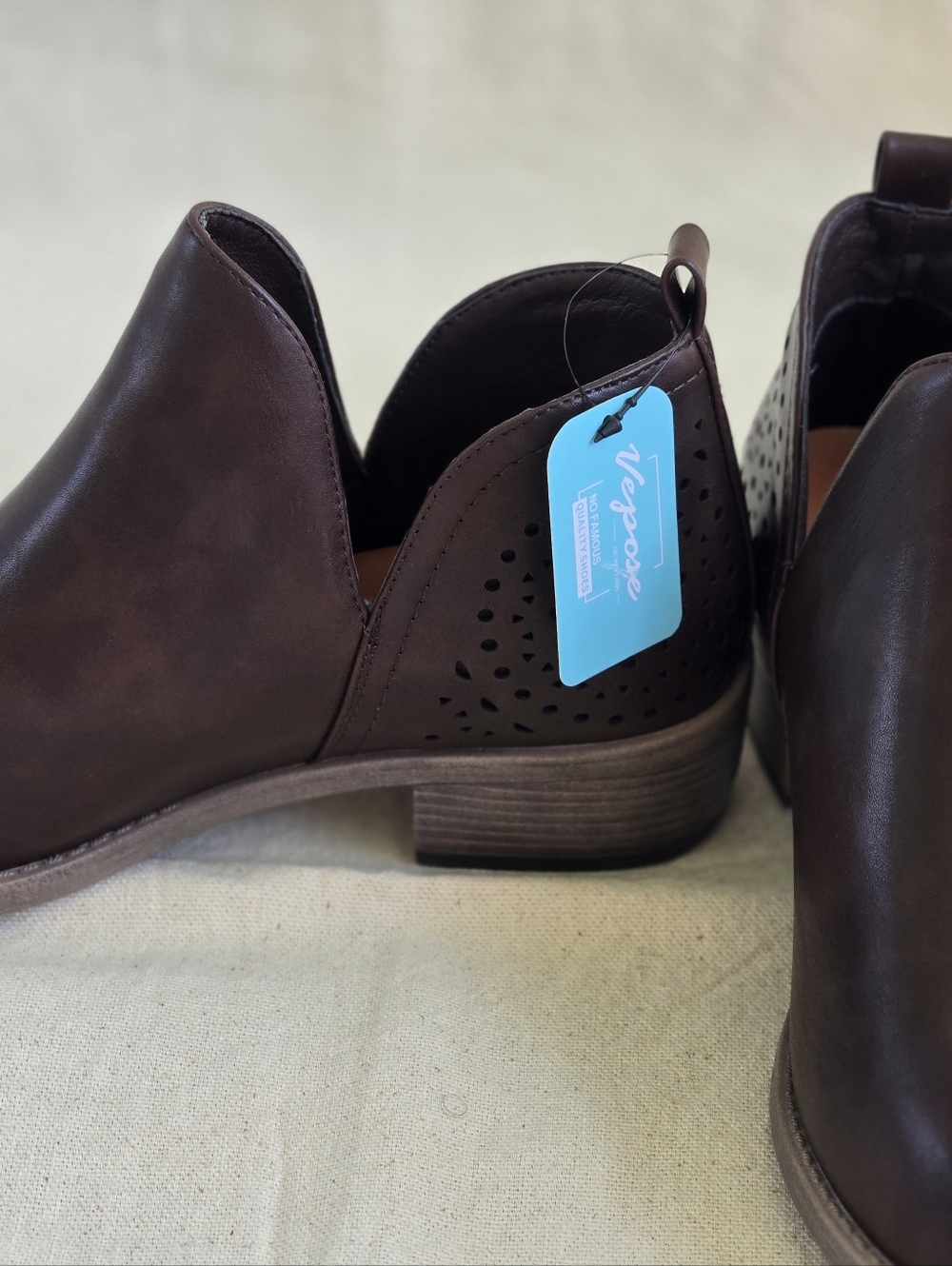 Vespose Dark Brown Perforated Leather Ankle Booties